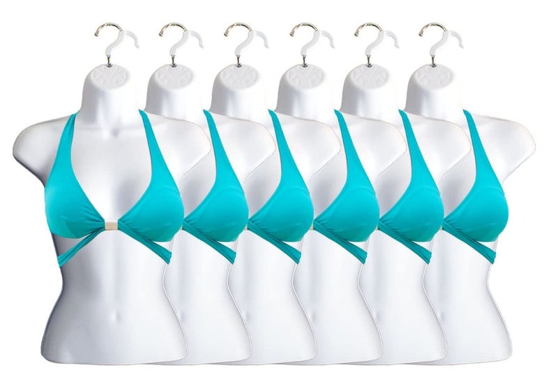 DisplayTown Female Mannequin Torso Hollow Back Body Stackable Dress Form with Hanging Hooks for Tshirt Display, Countertop, Craft Shows, Photos and Design, S-M Clothing Size (White, Set of 6) - Image 1
